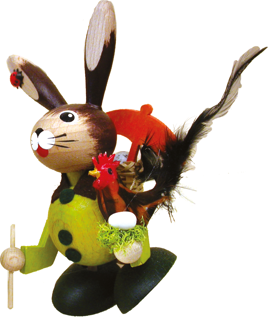 Wackelhase, grün, mit Hahn mit Korb Wackelhase, grün, mit Hahn mit Korb