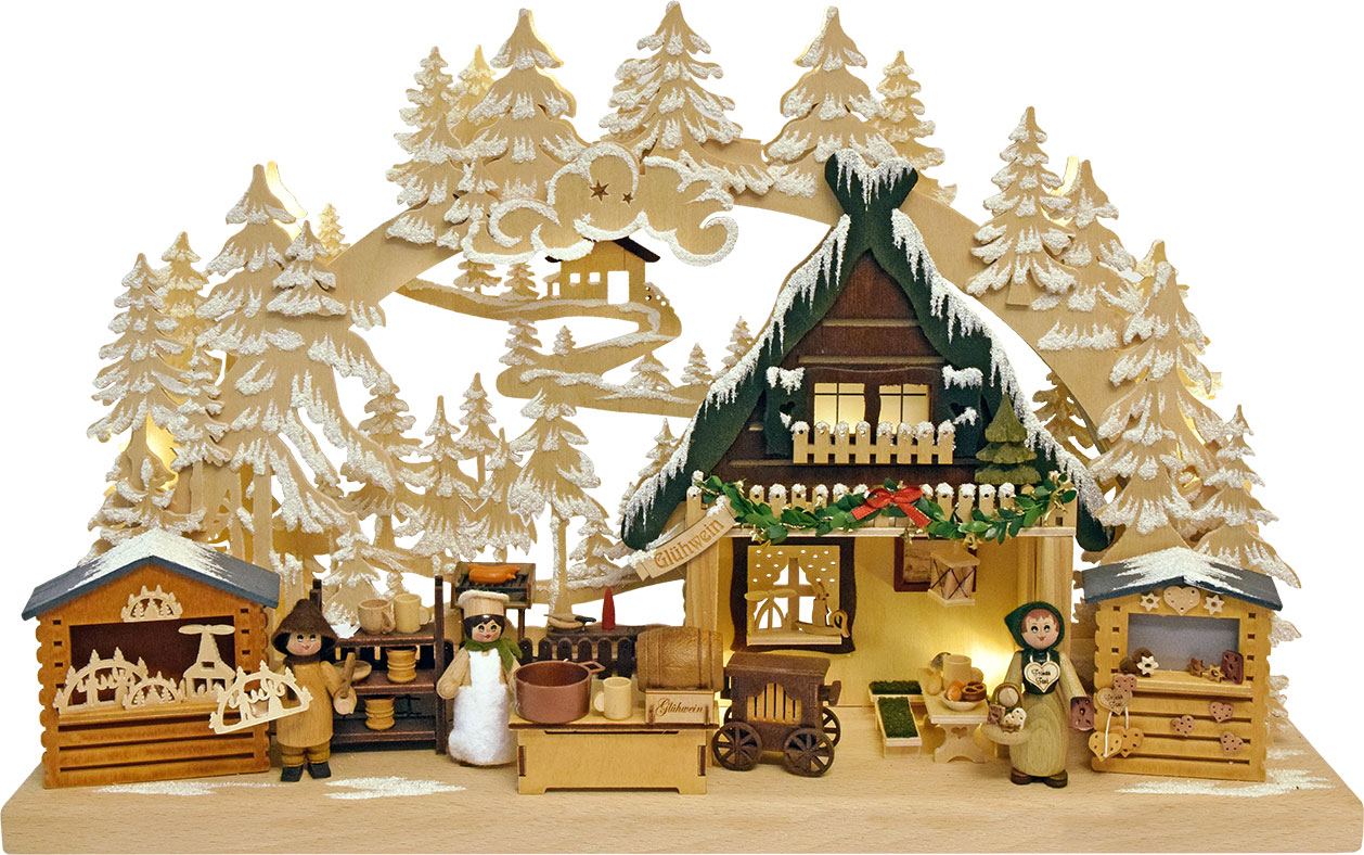 Small 3D Schwibbogen, St. Nicholas market with hoarfrost