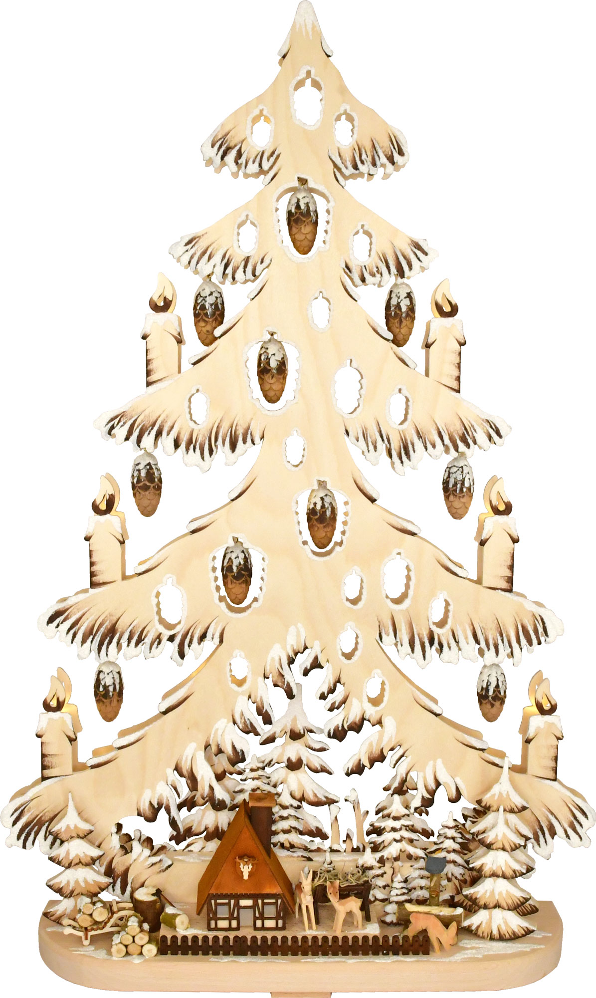 Large fir tree, game reserve, hoarfrost, carved cones, hand-painted brown