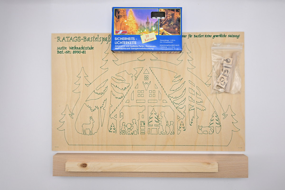 Bastelset Schwibbogen, klein, 2 Platten, Weihnachtsstube zum Selbstaussägen