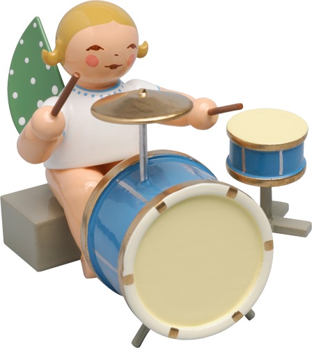 Engel mit zweiteiligem Schlagzeug, sitze blondes Haar