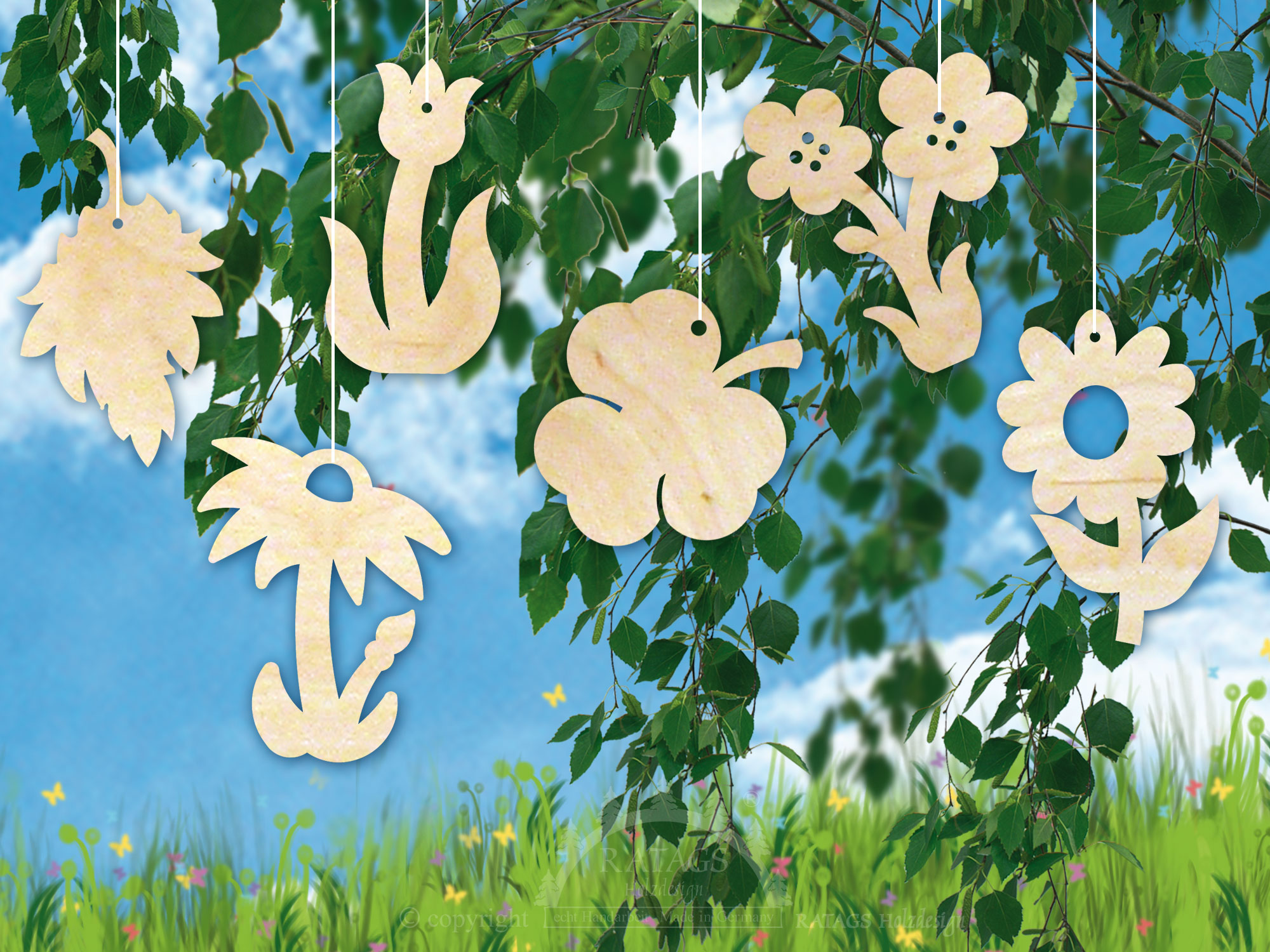 Tree decorations, flowers and leaves