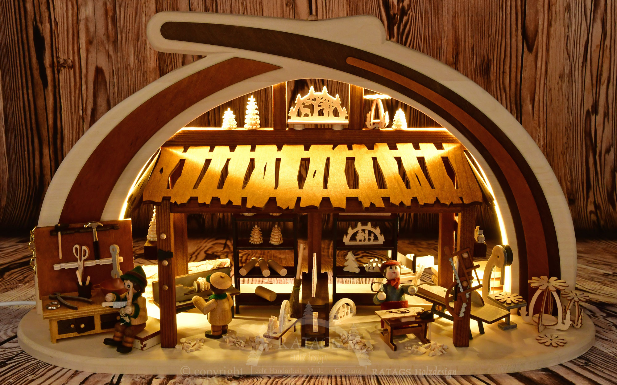 Solid wood arch, carpenter's workshop with LED lighting, half USB
