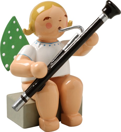 Engel mit Fagott, sitzend blondes Haar