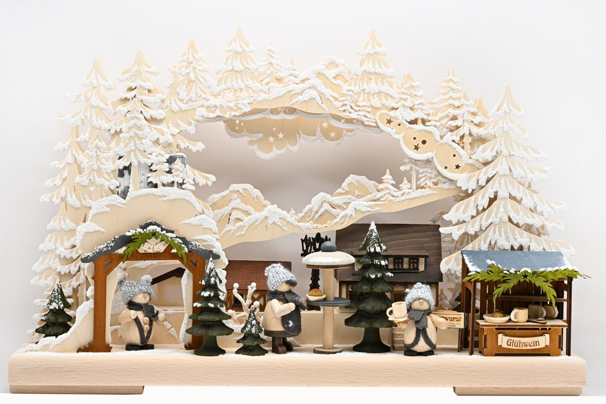 Small 3D candle arch, mountain Christmas scene with hoarfrost