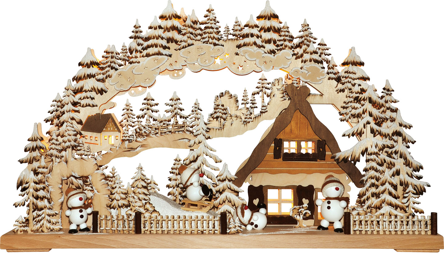 3D-Schwibbogen gr., Snowmolli-Paradies, handbemalt, braun, Raureif