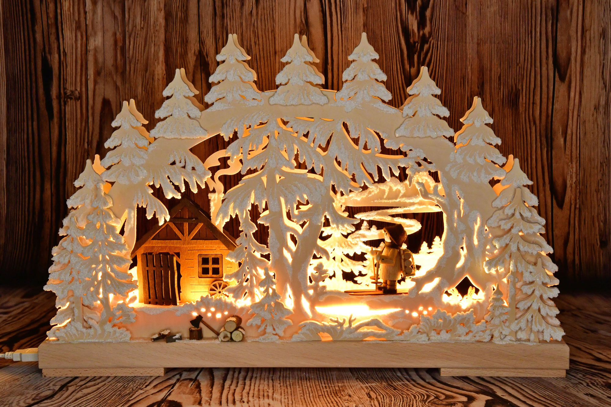 3D-Schwibbogen kl., Waldloipe, Raureif, Voll-USB