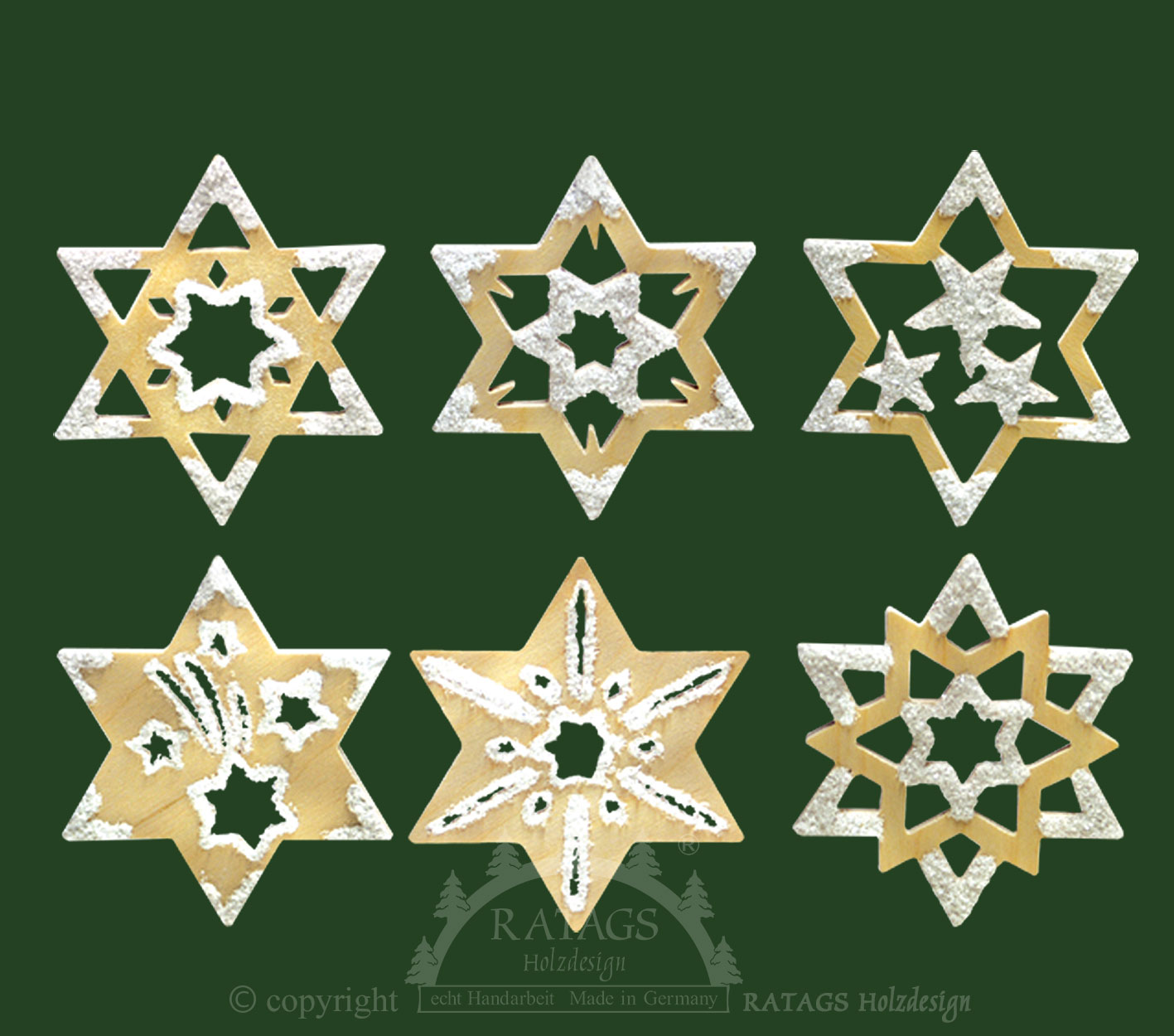 Baumbehang, 6er Set, Sterne, Raureif