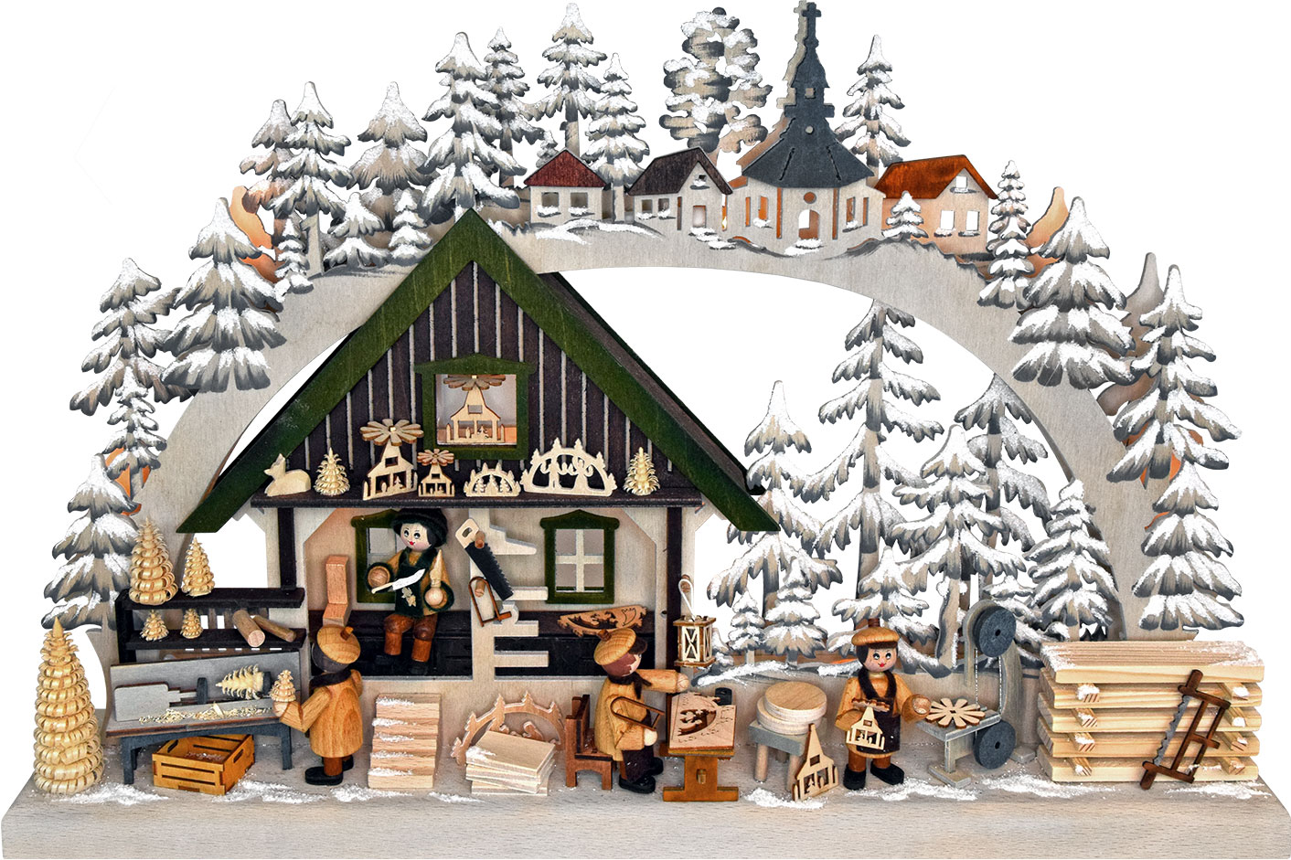Small 3D Schwibbogen, handicraft from the Ore Mountains, hand-painted grey, hoarfrost