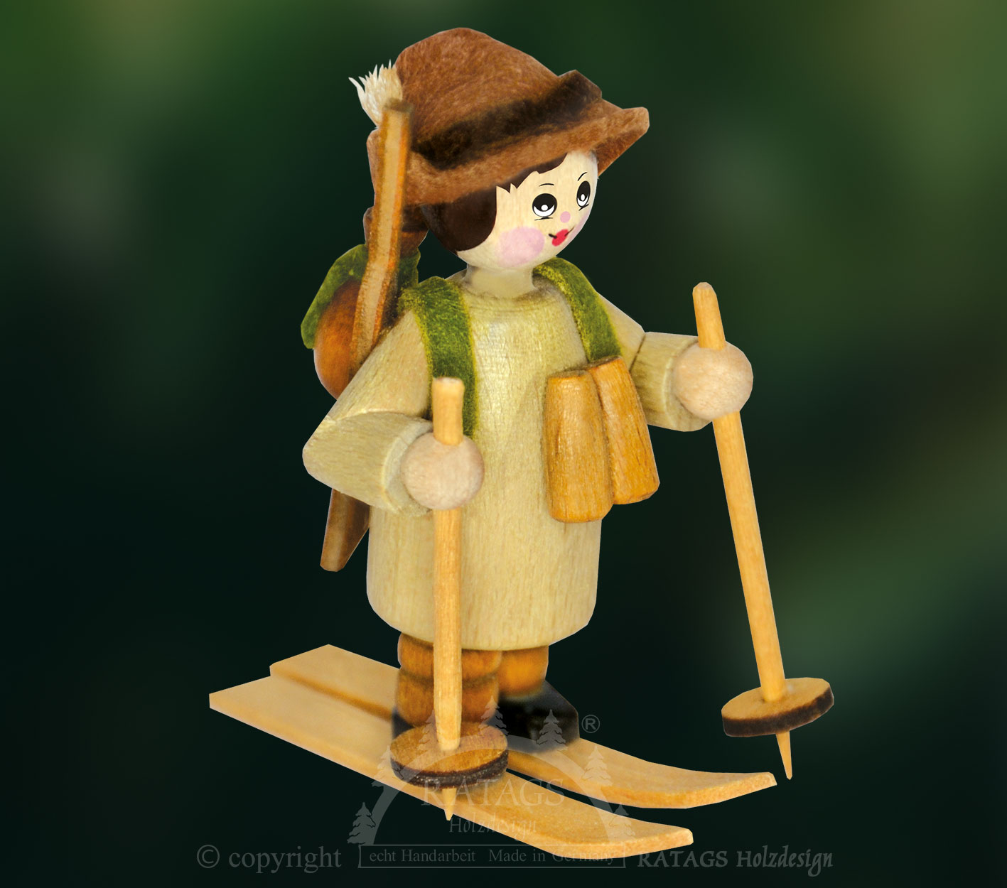 Figur, Wildhüter auf Ski, Rucksack, Gewehr, Fernglas Figur, Wildhüter auf Ski, Rucksack, Gewehr, Fernglas