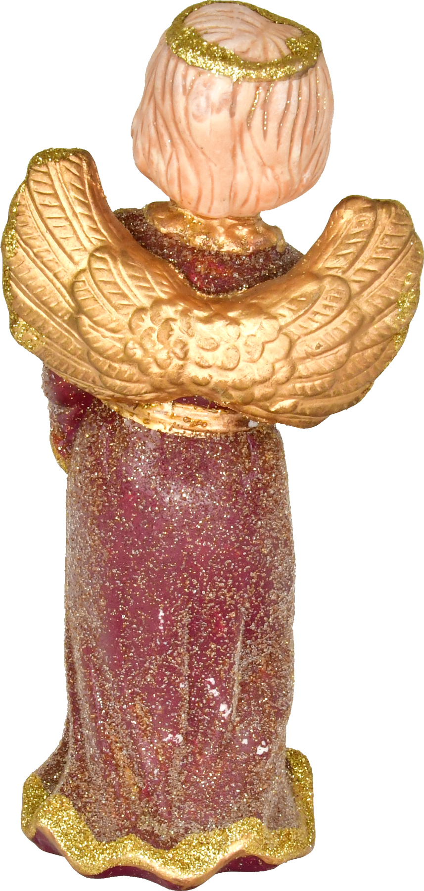 Keramikengel, stehend mit Füllhorn, Weinrot/Gold, Glitter