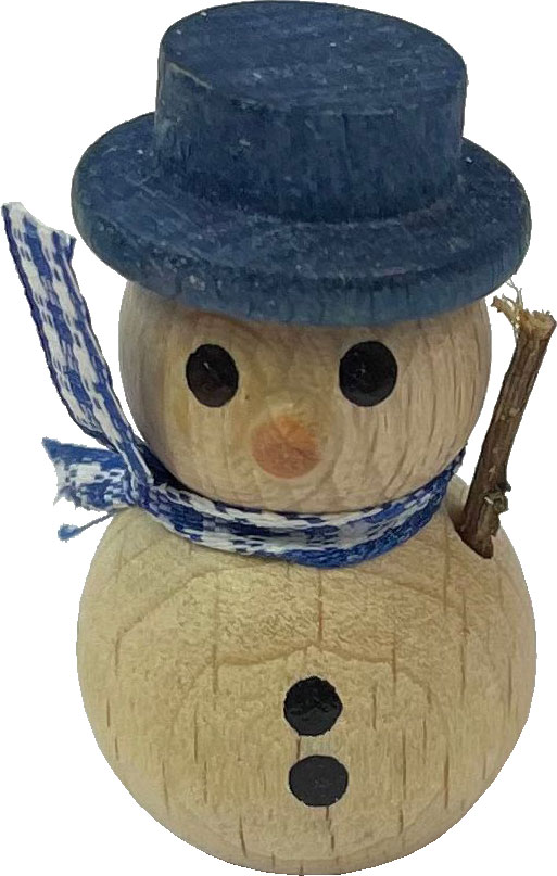 Schneemann mini, natur, blauer Hut 3,5 cm