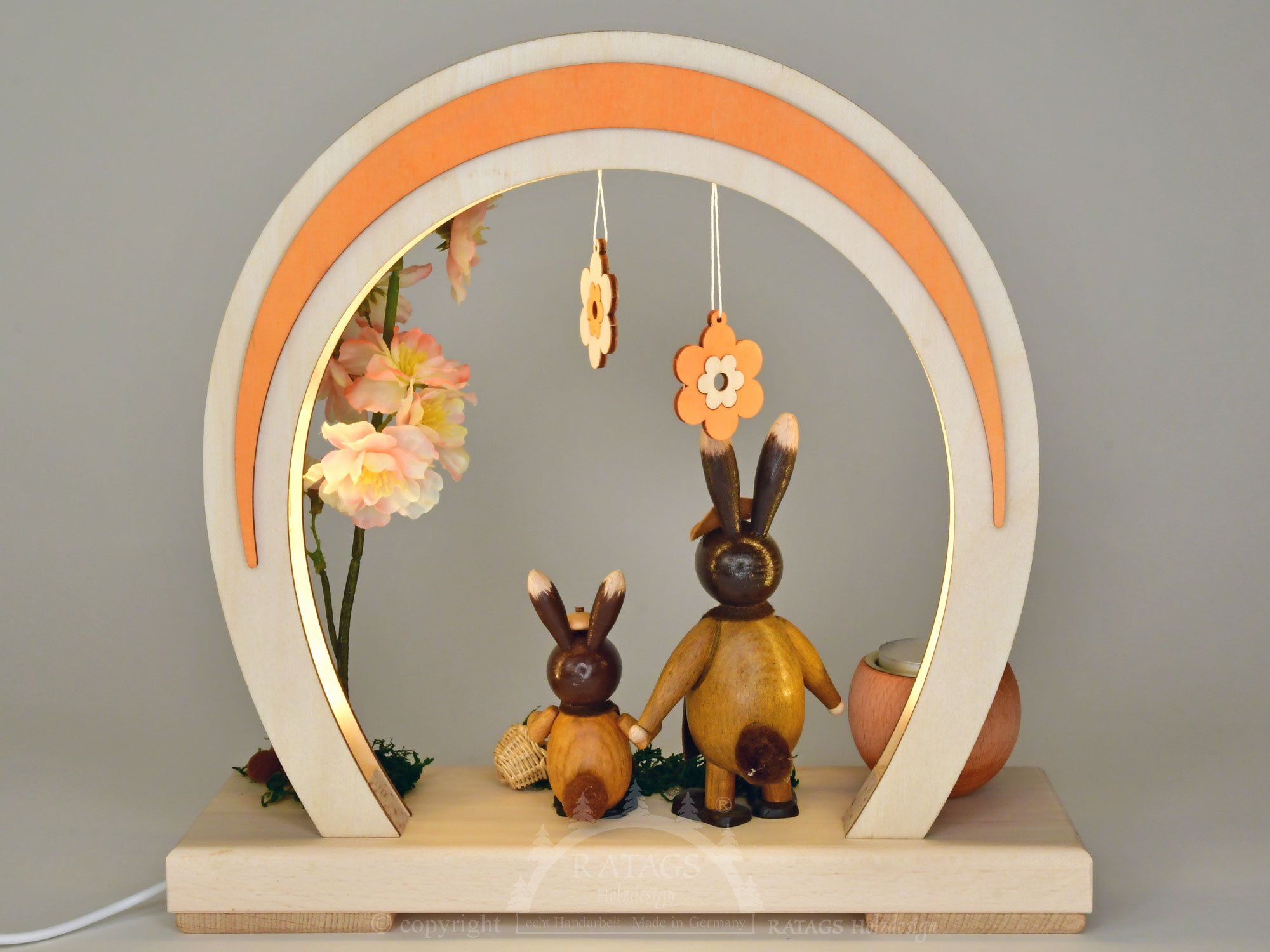 Lámpara romántica Pascua, LED, redonda, color salmón