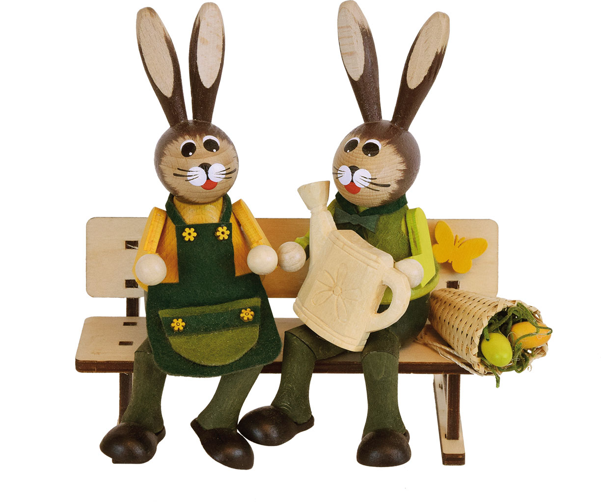 Large rabbit bench, green-yellow, watering can