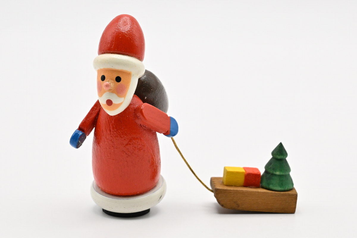 Figurine, petit Père Noël, rouge, traîneau, 5 cm