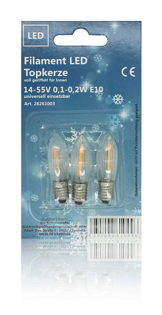 BP Filament LED Topkerze voll geriffelt, Innen 12-55V 0,2W, 3er-Bilster