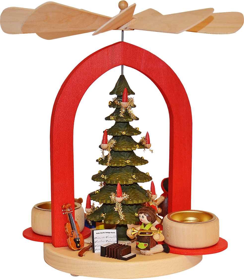 Red arched pyramid, solid wood Gifts under the Christmas tree