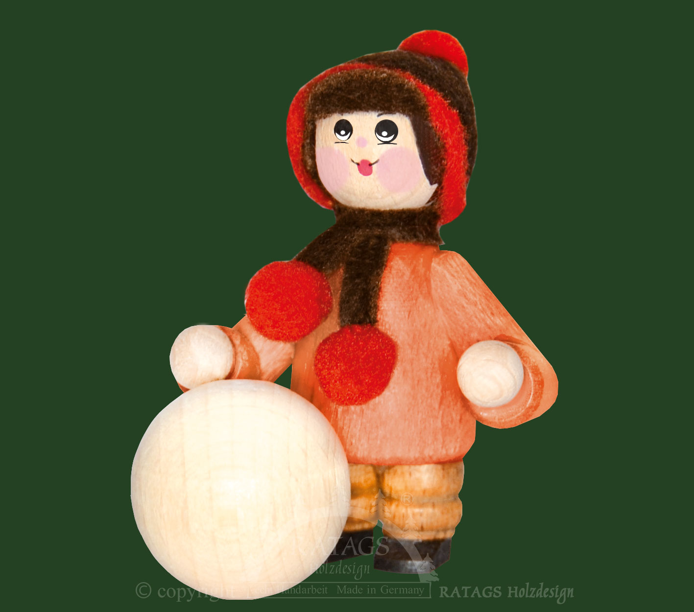 Figur, Schneeballroller, rot/braun, orange