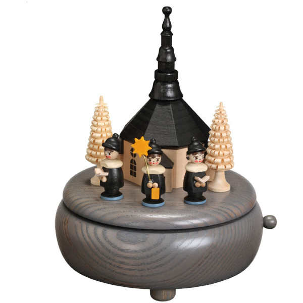 Spieldose Seiffener Kirche und Kurrende grau, 13 cm