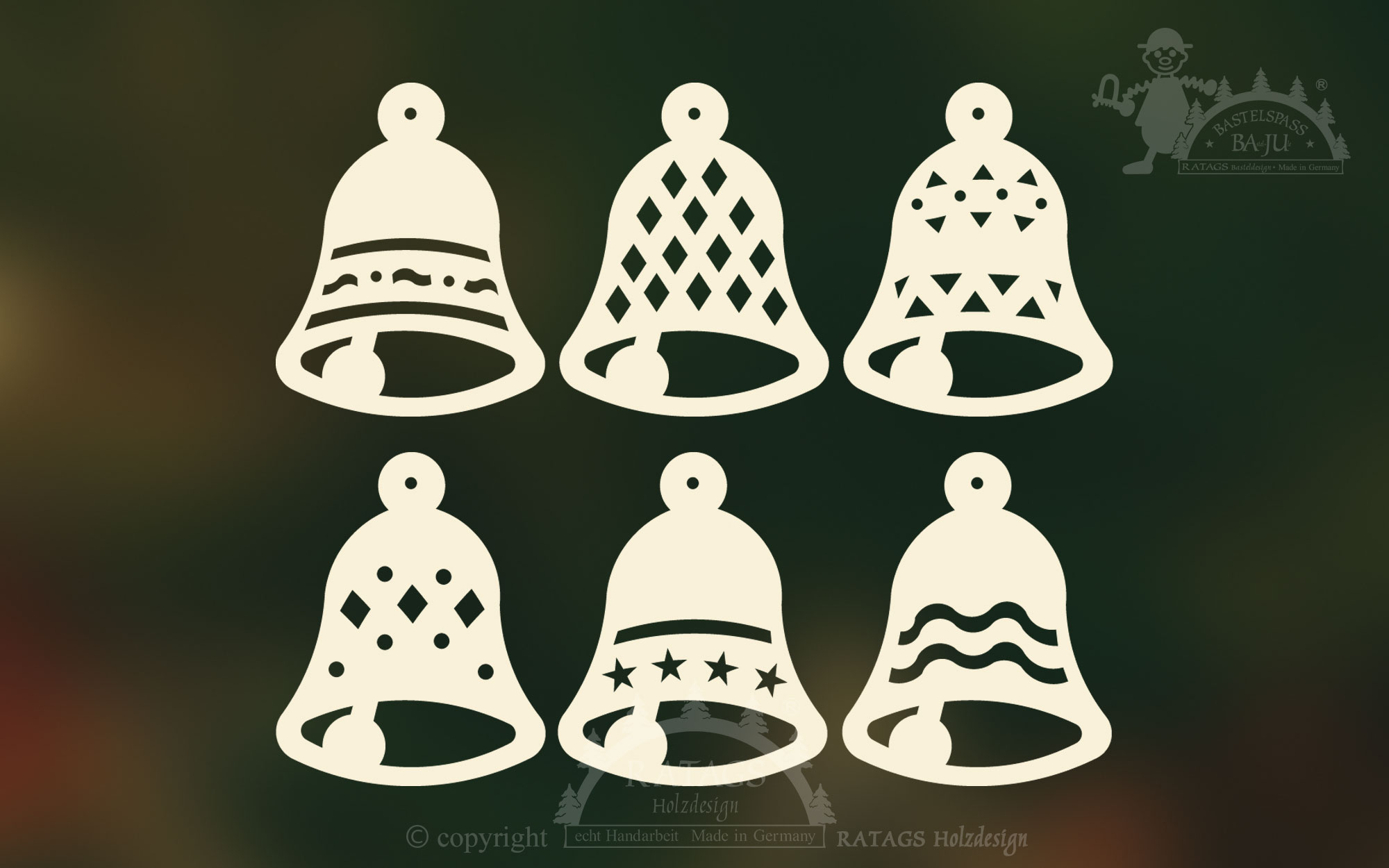 Tree decorations, set of 6, bells