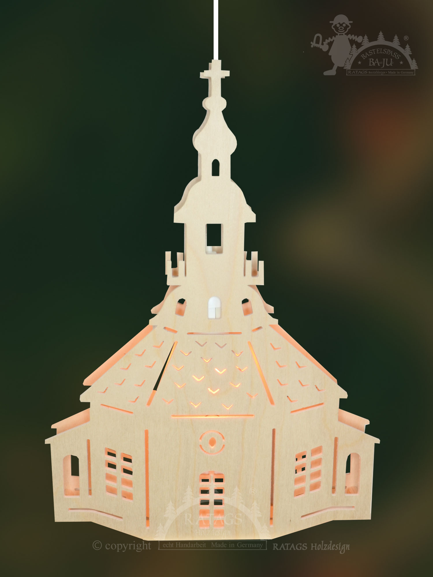 Window picture, illuminated, for crafting, Seiffen church, self-assembly