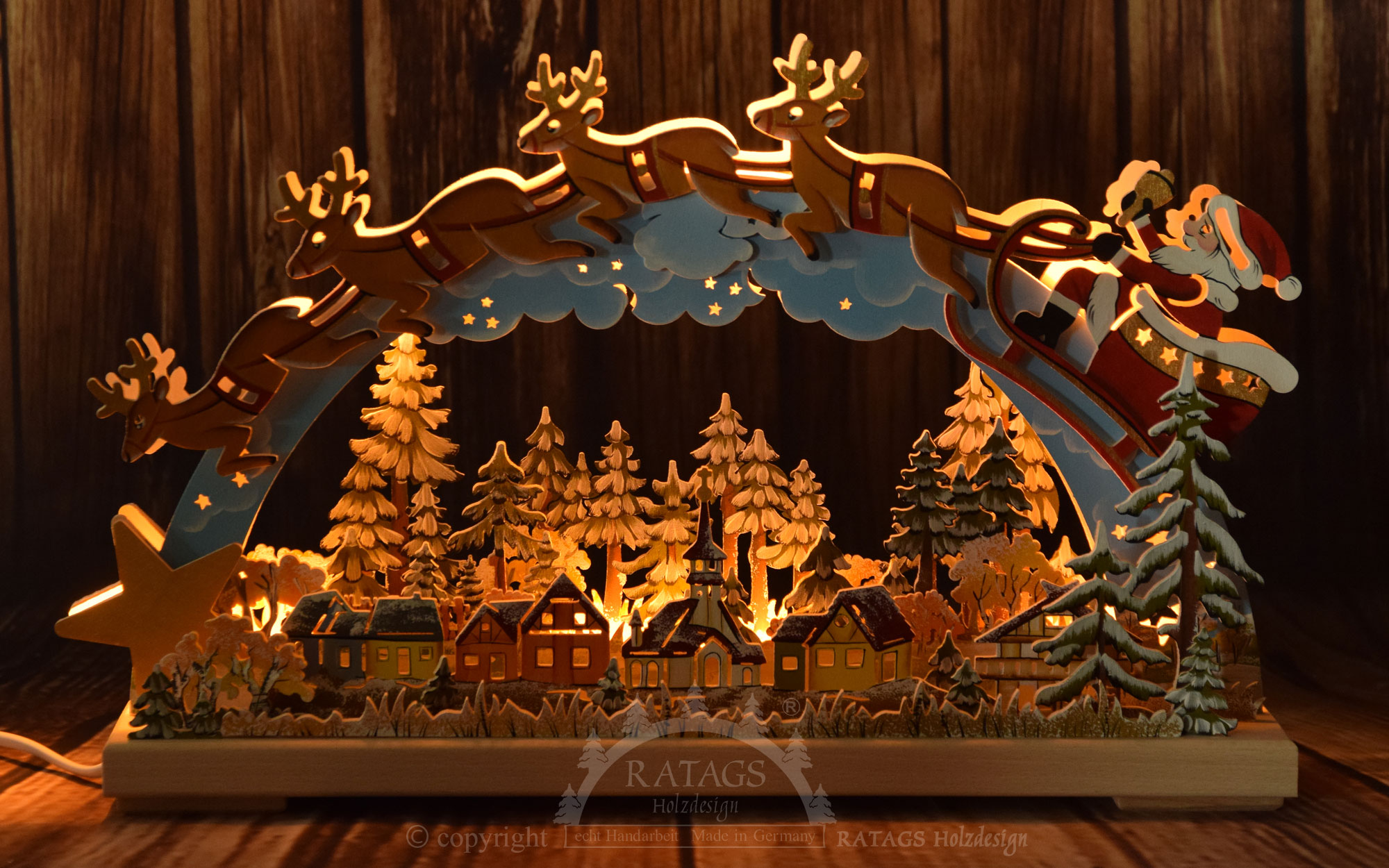 3D-Schwibbogen kl., Santa Claus, handbemalt winterlich