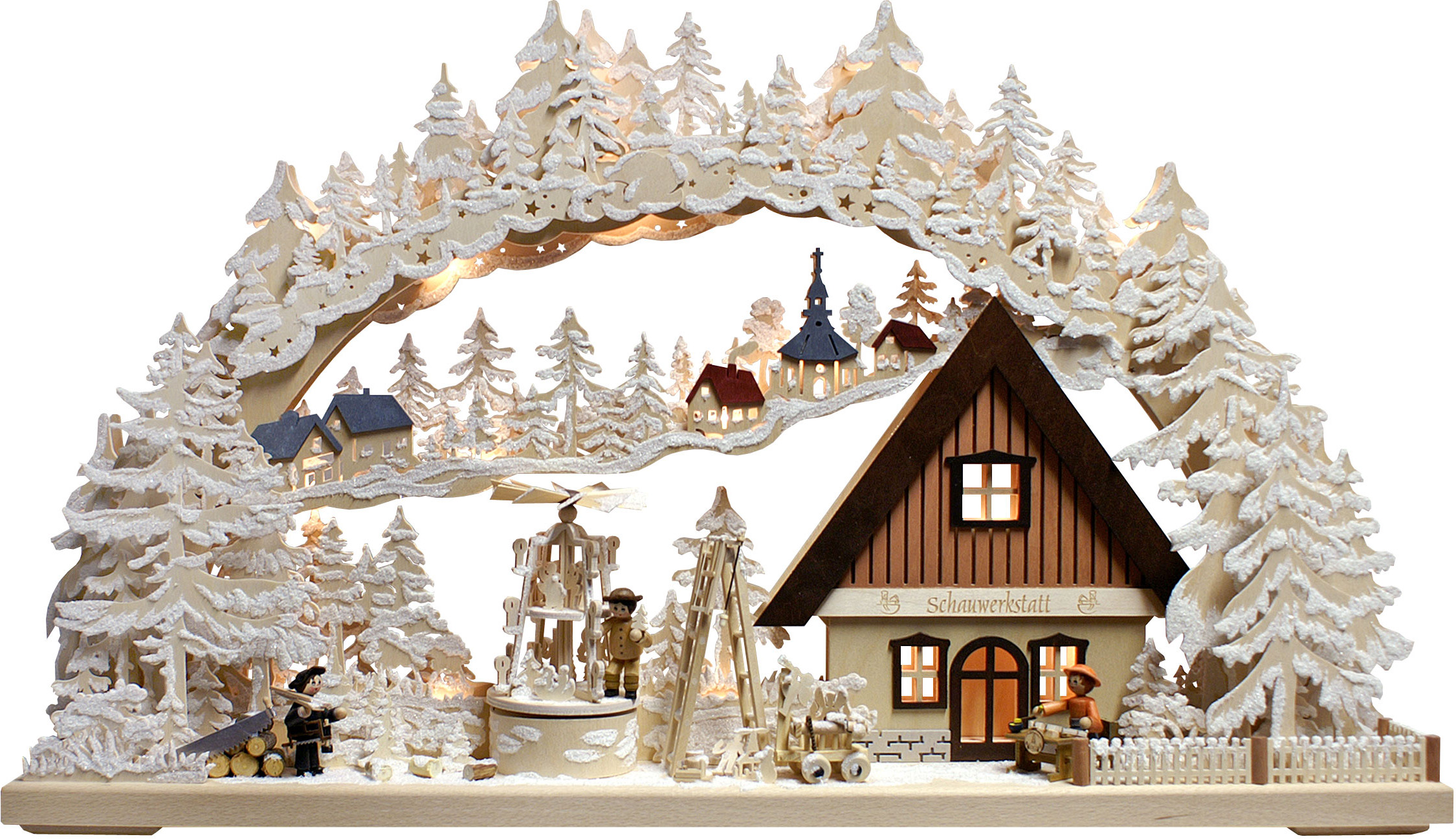 Large 3D candle arch, show workshop, with pyramid, hoarfrost