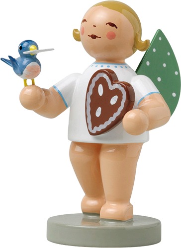 Engel mit Lebkuchen und Vogel blondes Haar