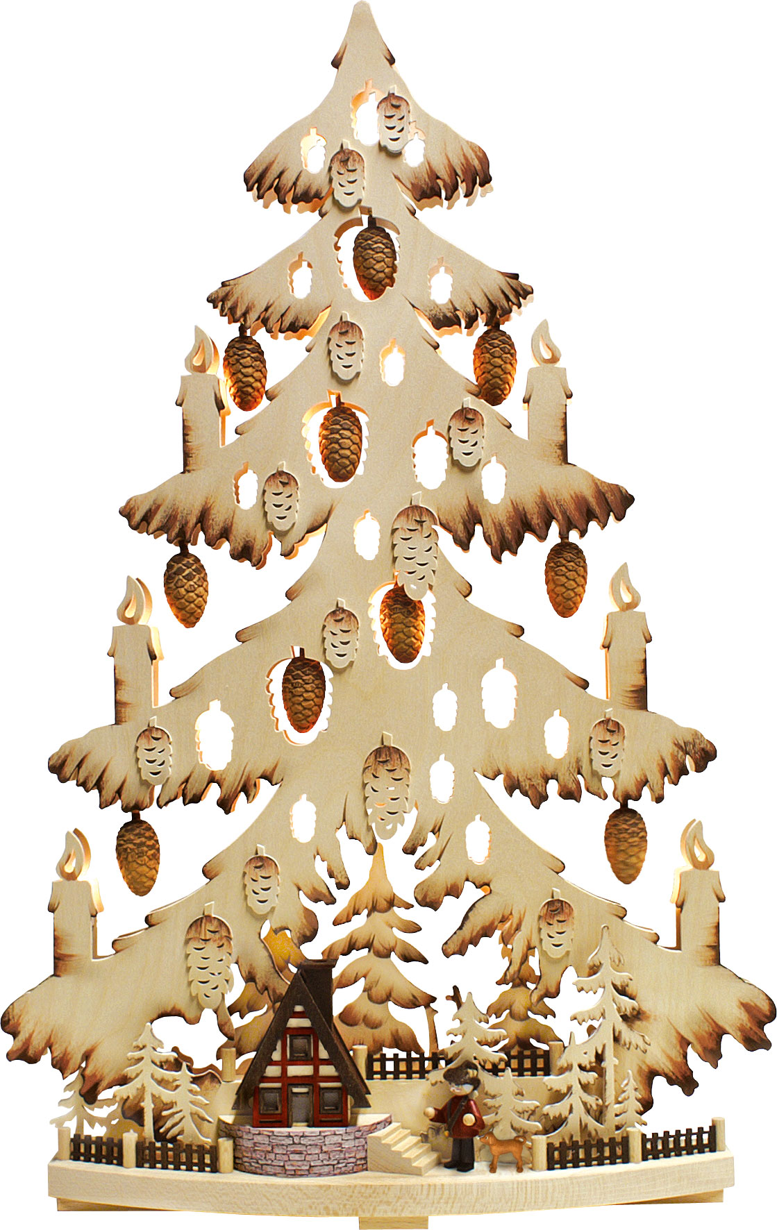 Large fir tree, forest hut, hand-painted brown