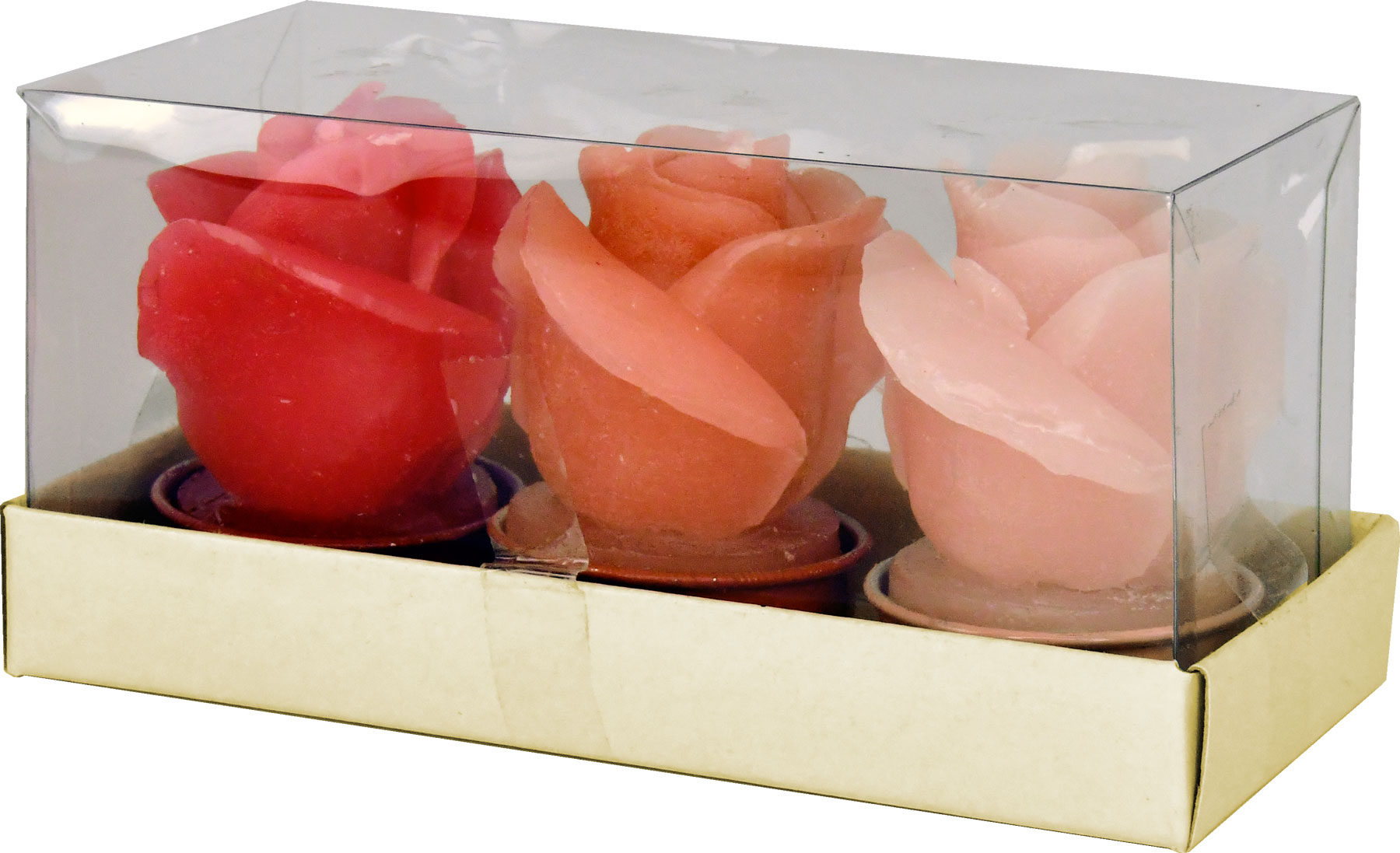 Kerzenset, 3 Stück, Rosen, Schmuckkerzen 3 Farben in der Schachtel