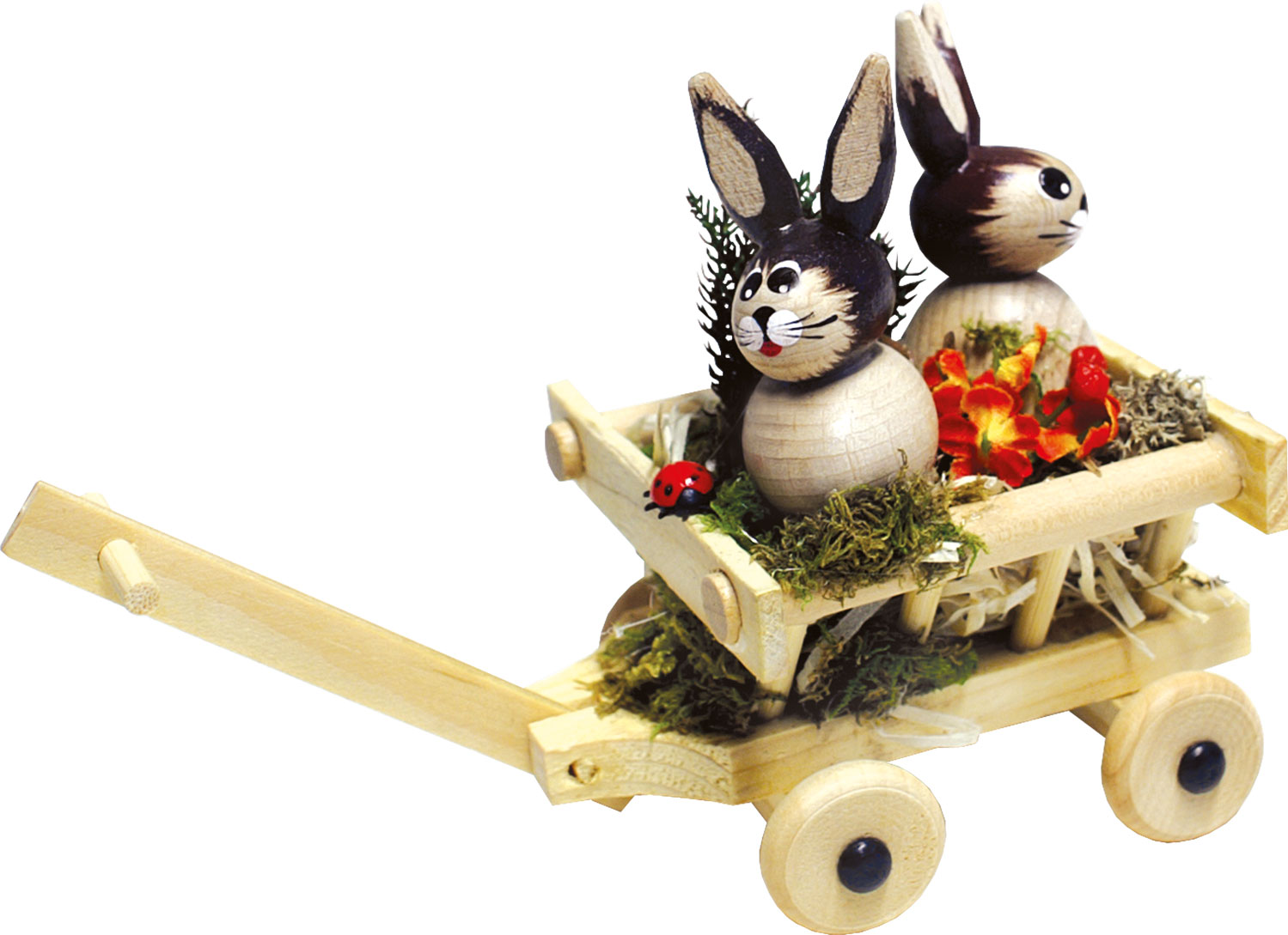 Rabbit duo in a ladder wagon
