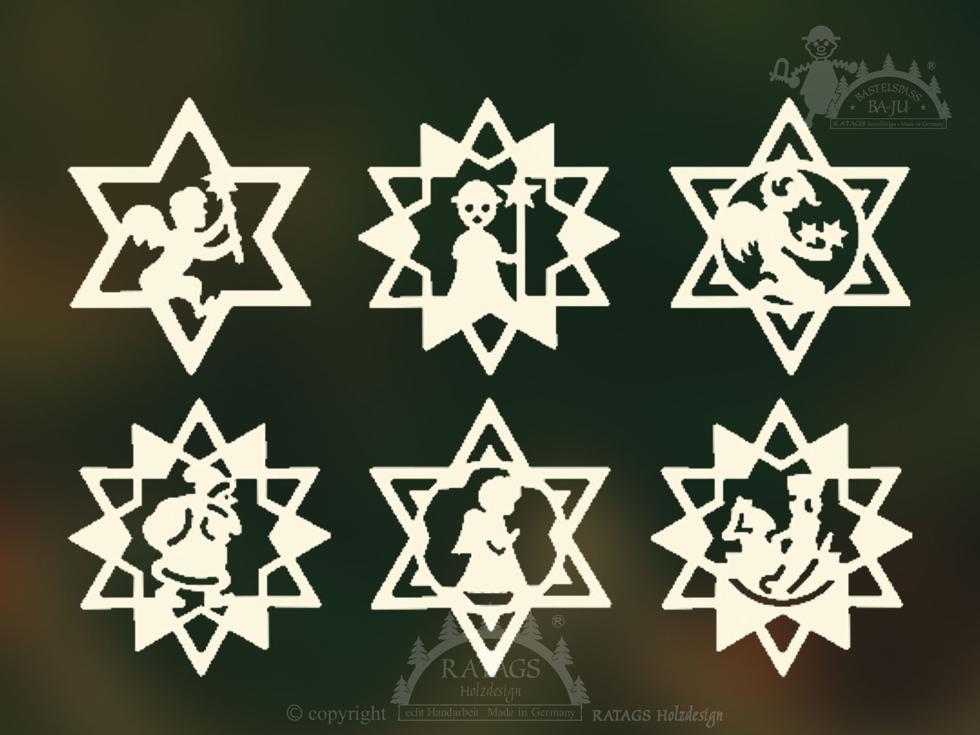 Tree decorations, set of 6, stars