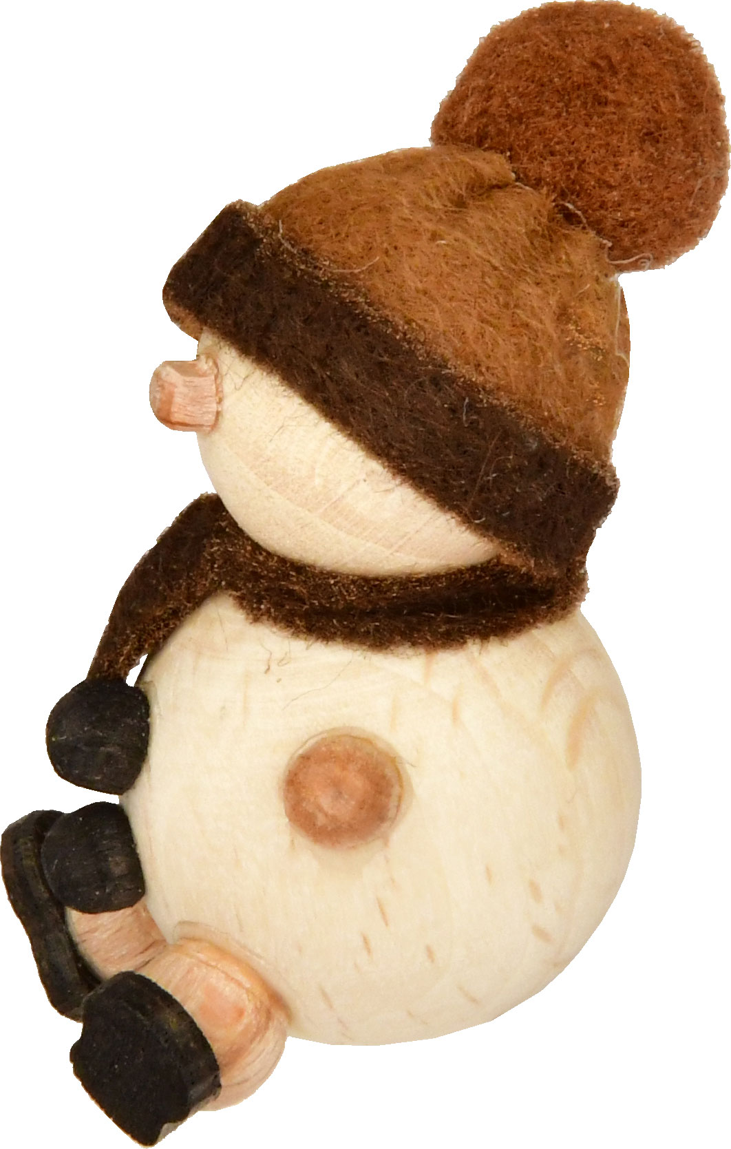 Schneemann sitzend, Mütze ocker, natur