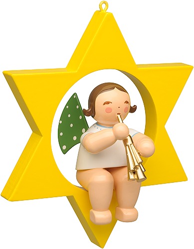 Engel mit Schalme  Stern, dunkles Haar