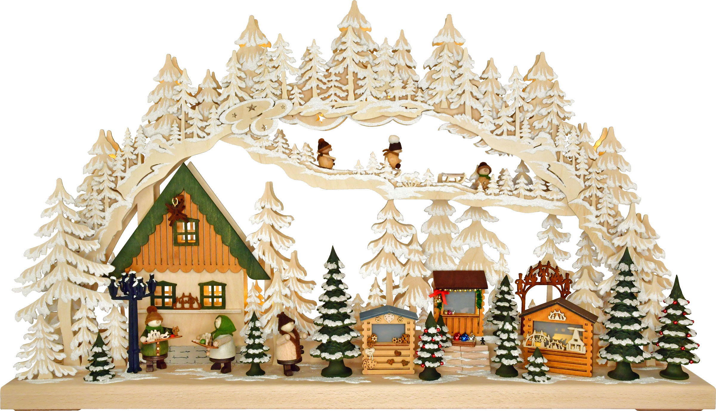 3D-Schwibbogen groß, Weihnachtsmarkt Raureif, Halb-USB