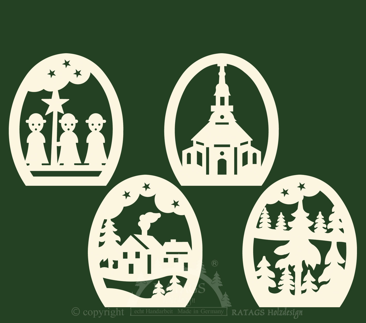 Tree decorations, set of 4, Seiffen