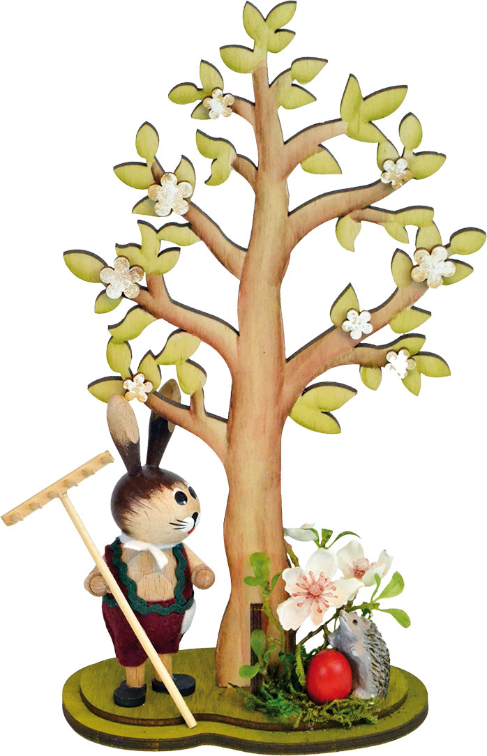 Easter tree, rabbit with hedgehog and Easter egg, hand-painted