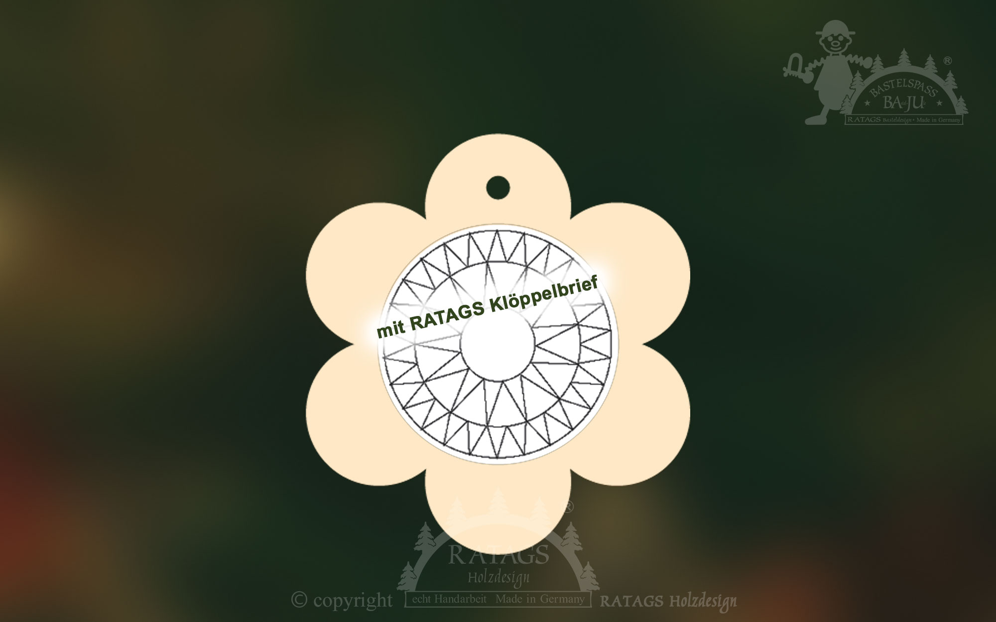 4 klöppelrammer, blomster til ophæng med RATAGS klöppelbrev