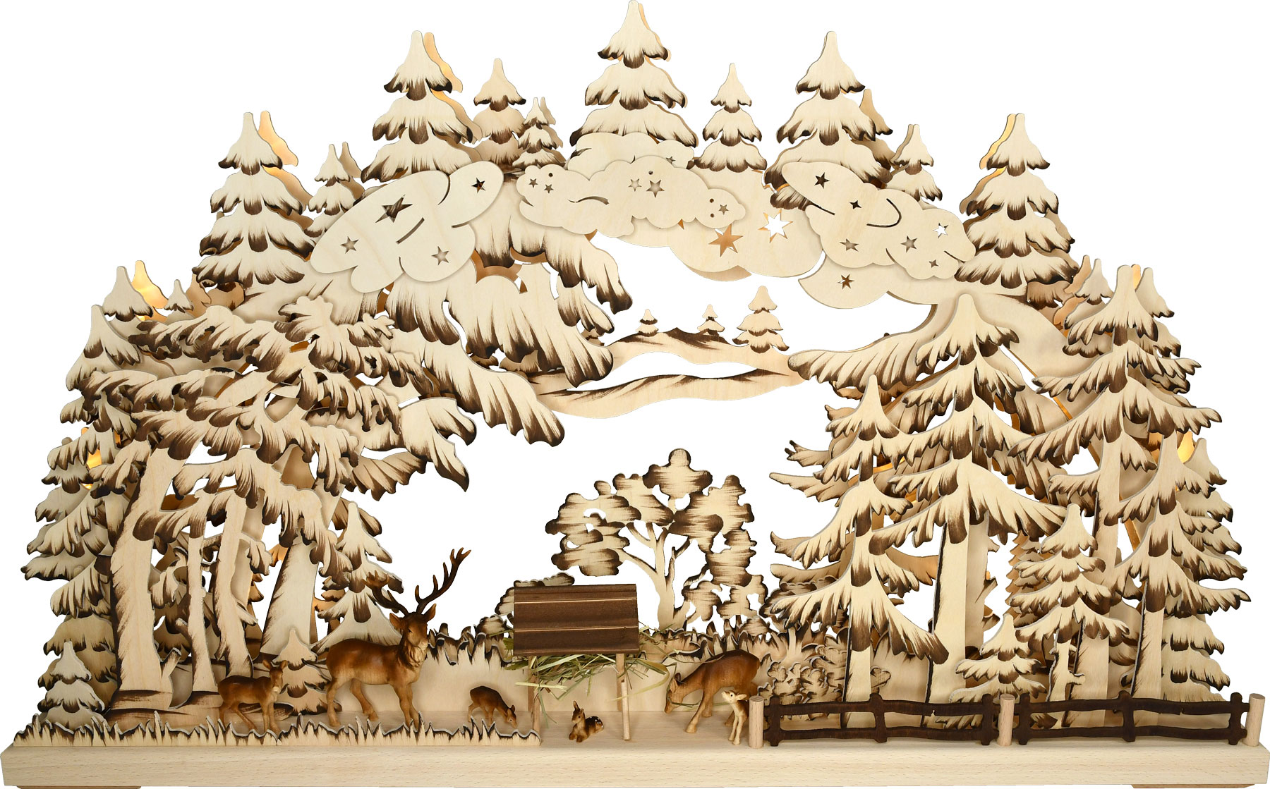 3D-Schwibbogen gr., Rehe im Wald, Var. 3, handbemalt, braun 3D-Schwibbogen gr., Rehe im Wald, Var. 3, handbemalt, braun