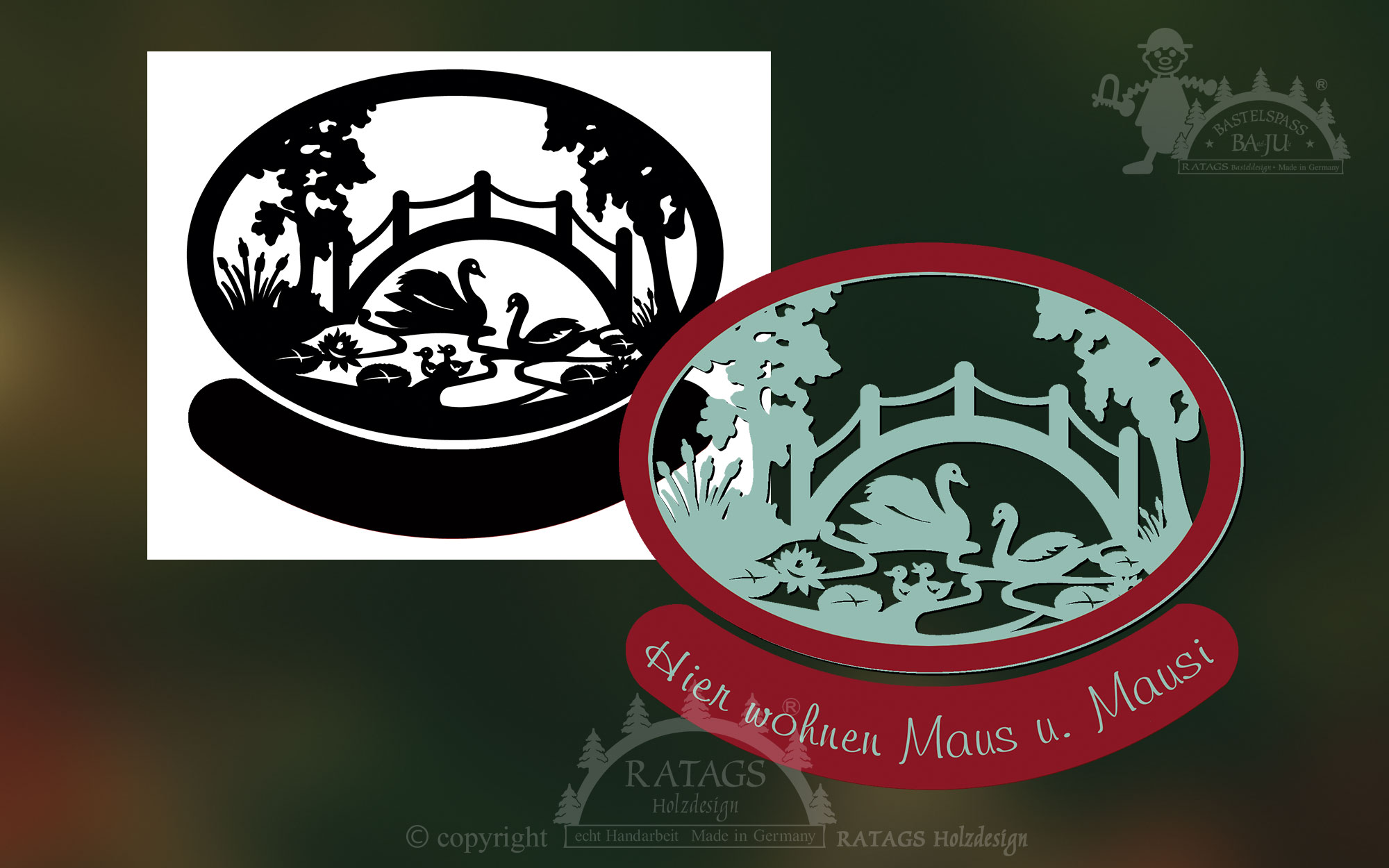 Door decorations for crafting, swan pond for sawing yourself