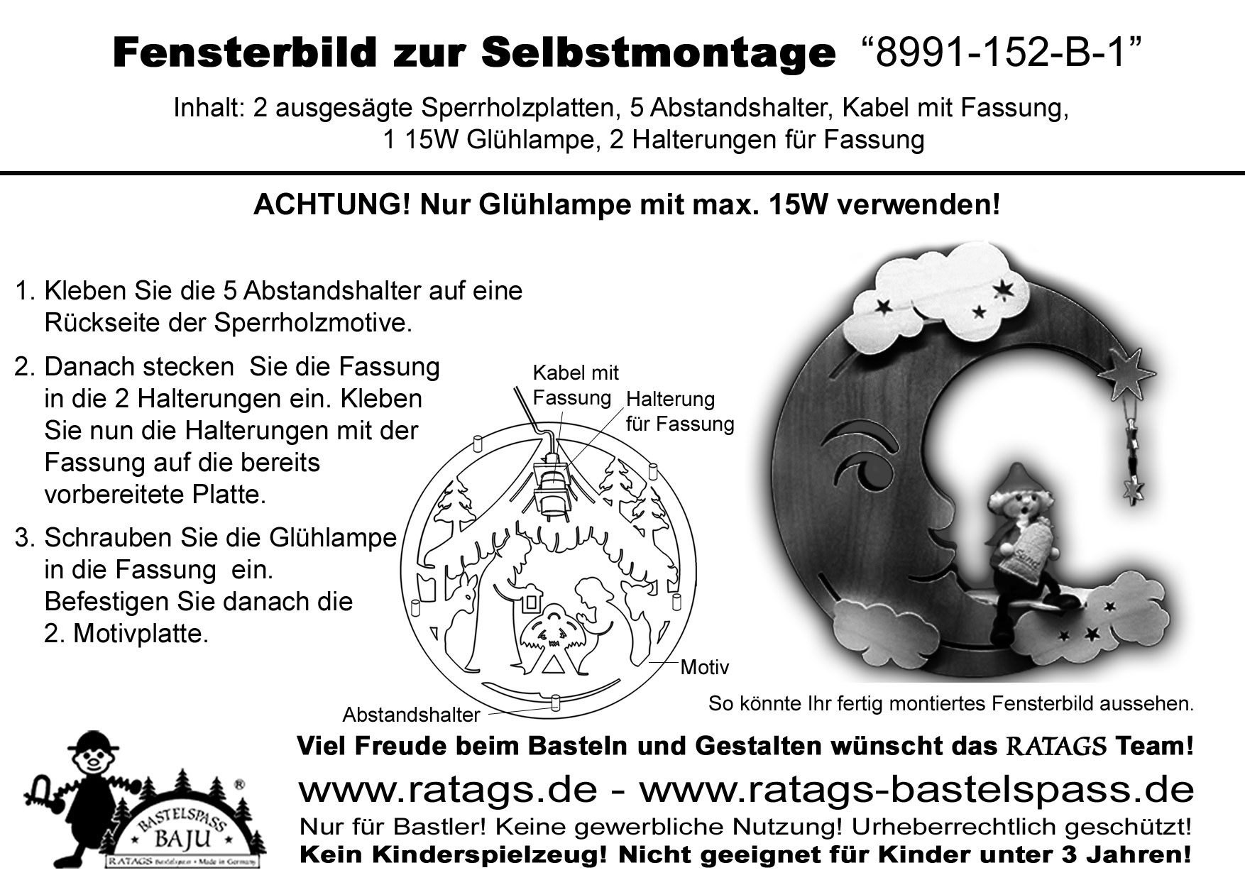 Fensterbild, beleuchtet, zum Basteln, Mond, Selbstmontage