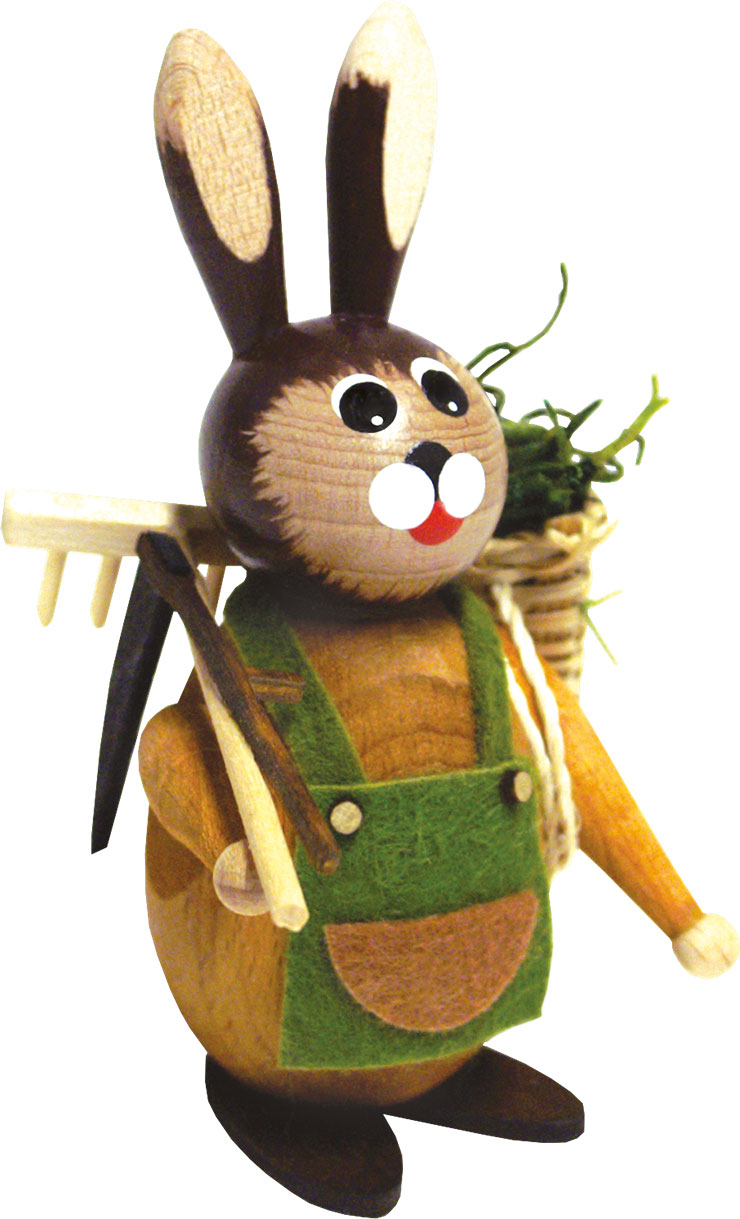Knuffi Hase Gärtner mit Korb und Reche Knuffi Hase Gärtner mit Korb und Reche