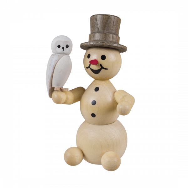 Snowman with snowy owl sitting, without base 8 cm
