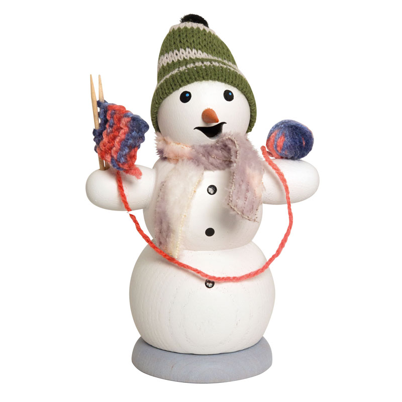 Räucheermann Schneemann mit Strickzeug