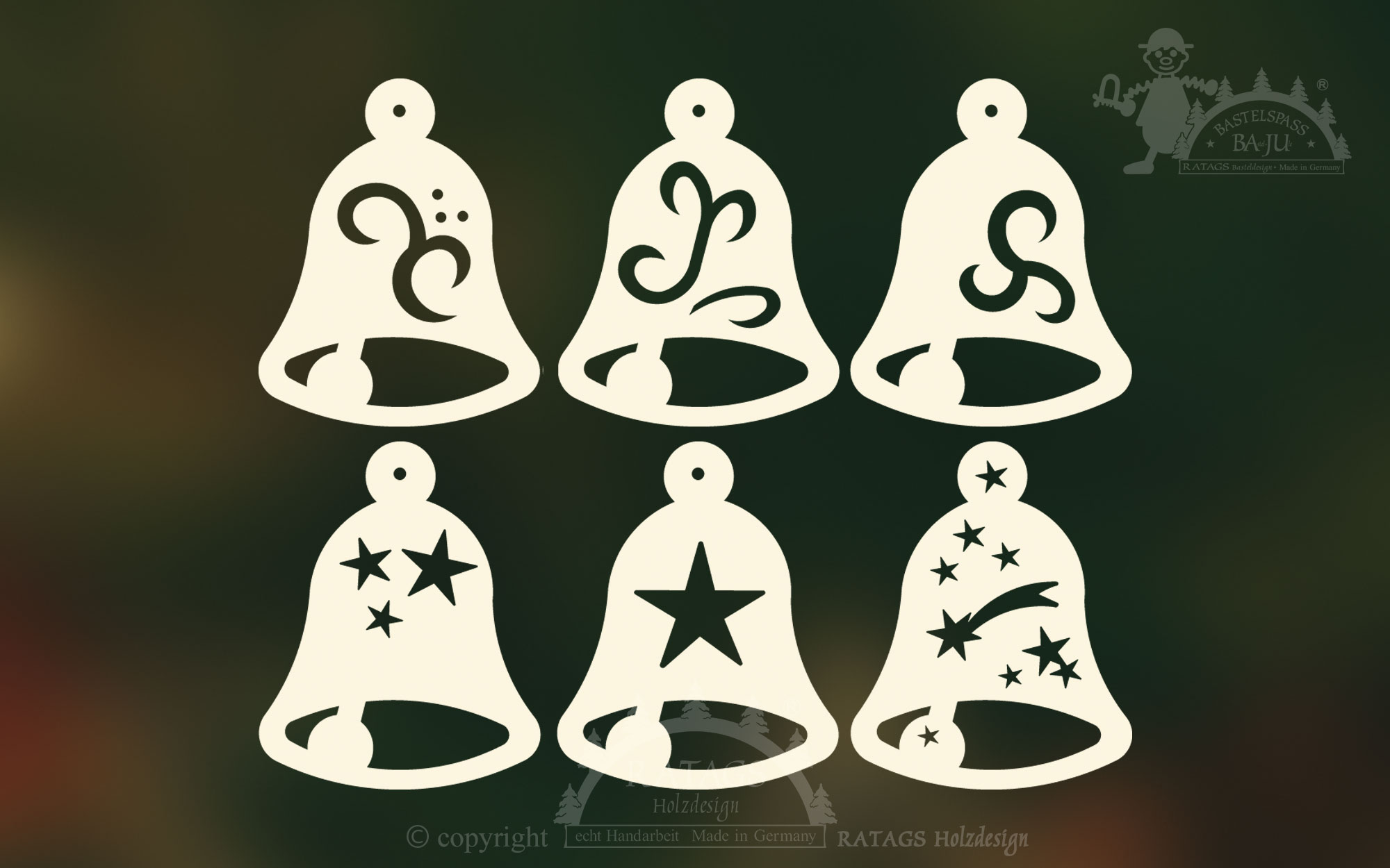 Tree decorations, set of 6, bells