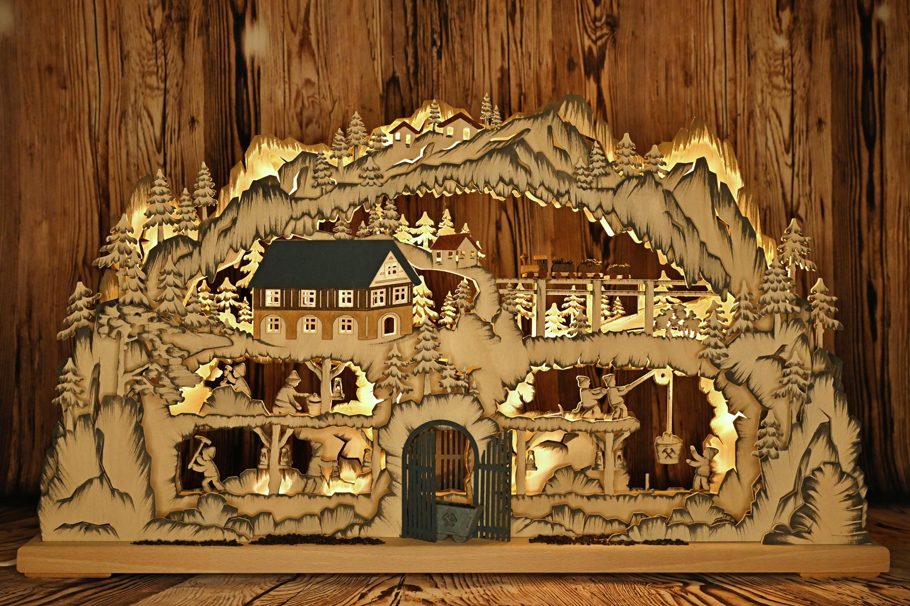 3D-Schwibbogen gr., bányászat, kézzel festett, szürke