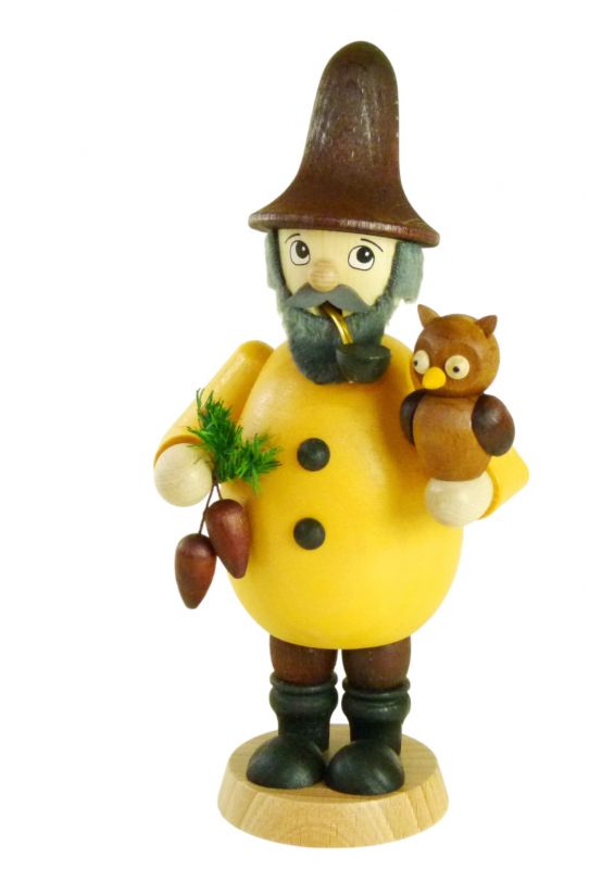 Forest elf with owl, coloured smoker. 17cm