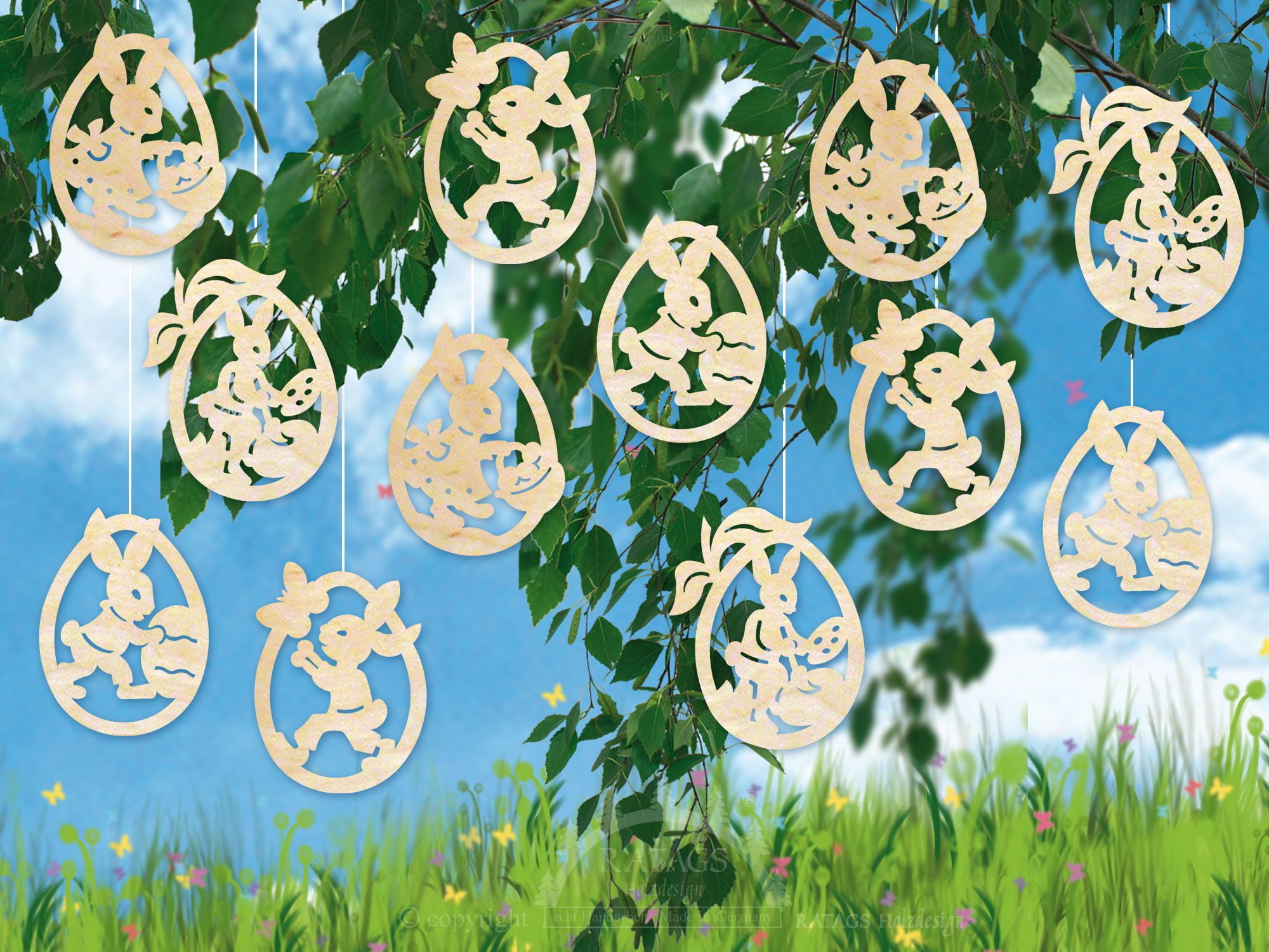 Adornos para el árbol, juego de 12, conejitos