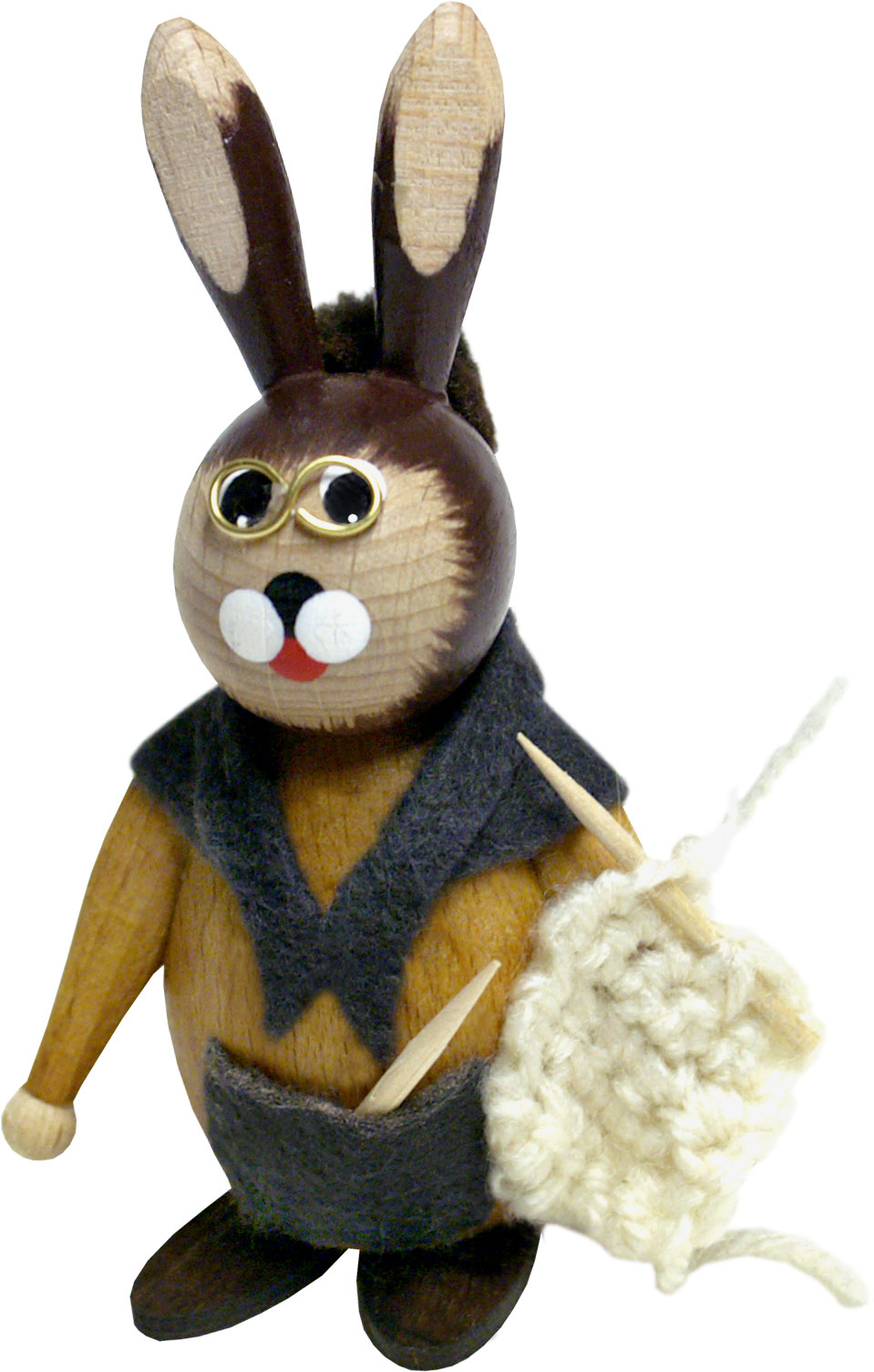 Knuffi Hase, Oma mit Strickzeug, Brille