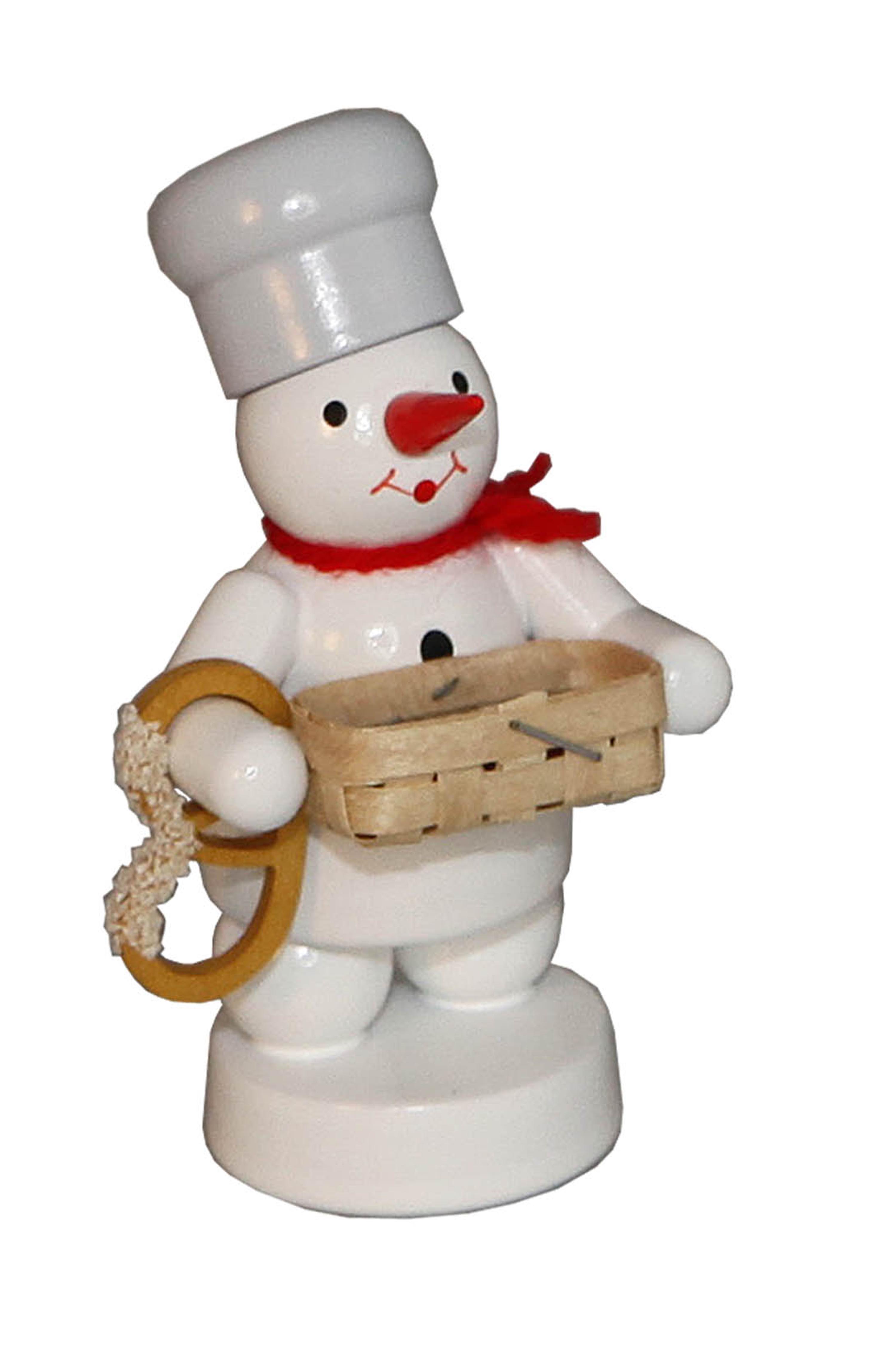 Bäcker Schneemann mit Korb und Brezel 4 x 8 x 4 cm, farbig